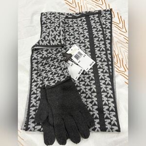 Michael Kors Black and Gray Logo Gloves & Scarf Set
